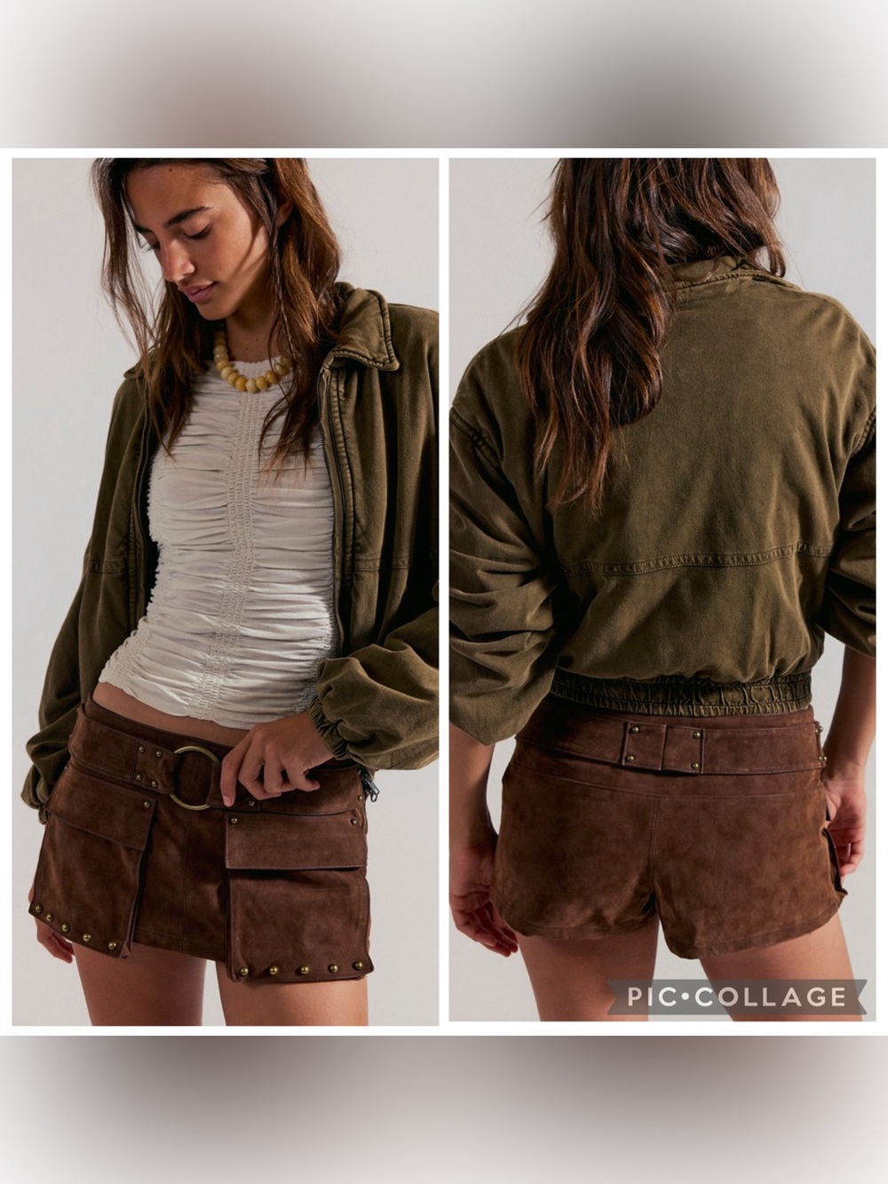 Free People We The Free Micro Mini Suede Cargo Skort in Shaved Chocolate Size 6